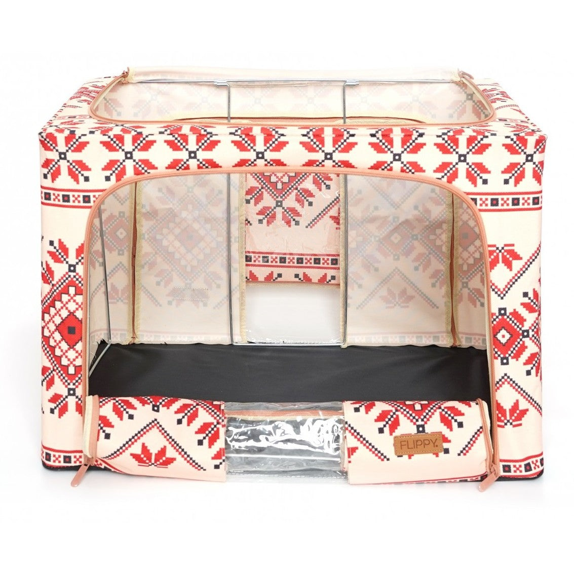 Cutie de Depozitare Pliabila, Flippy,100 L din Bumbac si In, 60X42X40 cm, Fereastra Frontala, 2 Usi de Acces cu Fermoar