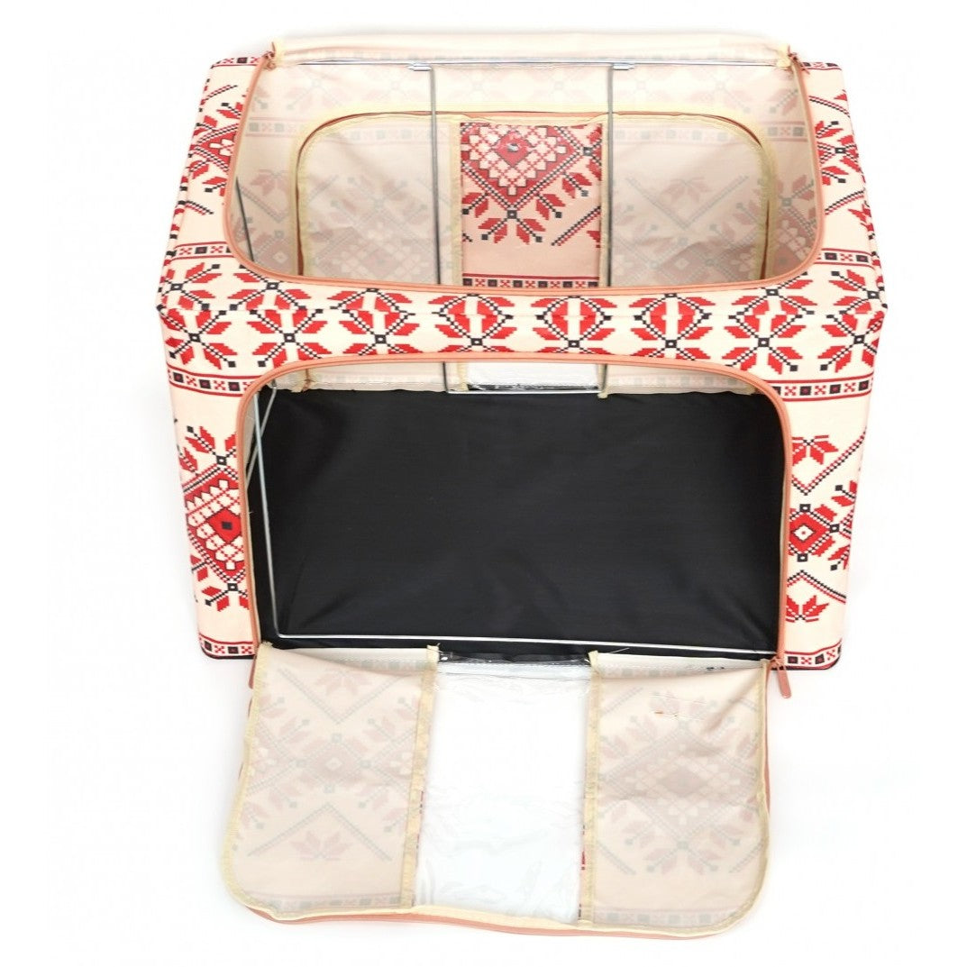 Cutie de Depozitare Pliabila, Flippy,100 L din Bumbac si In, 60X42X40 cm, Fereastra Frontala, 2 Usi de Acces cu Fermoar