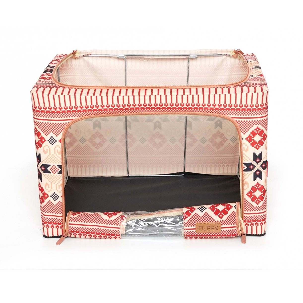 Cutie de Depozitare Pliabila, Flippy,100 L din Bumbac si In, 60X42X40 cm, Fereastra Frontala, 2 Usi de Acces cu Fermoar