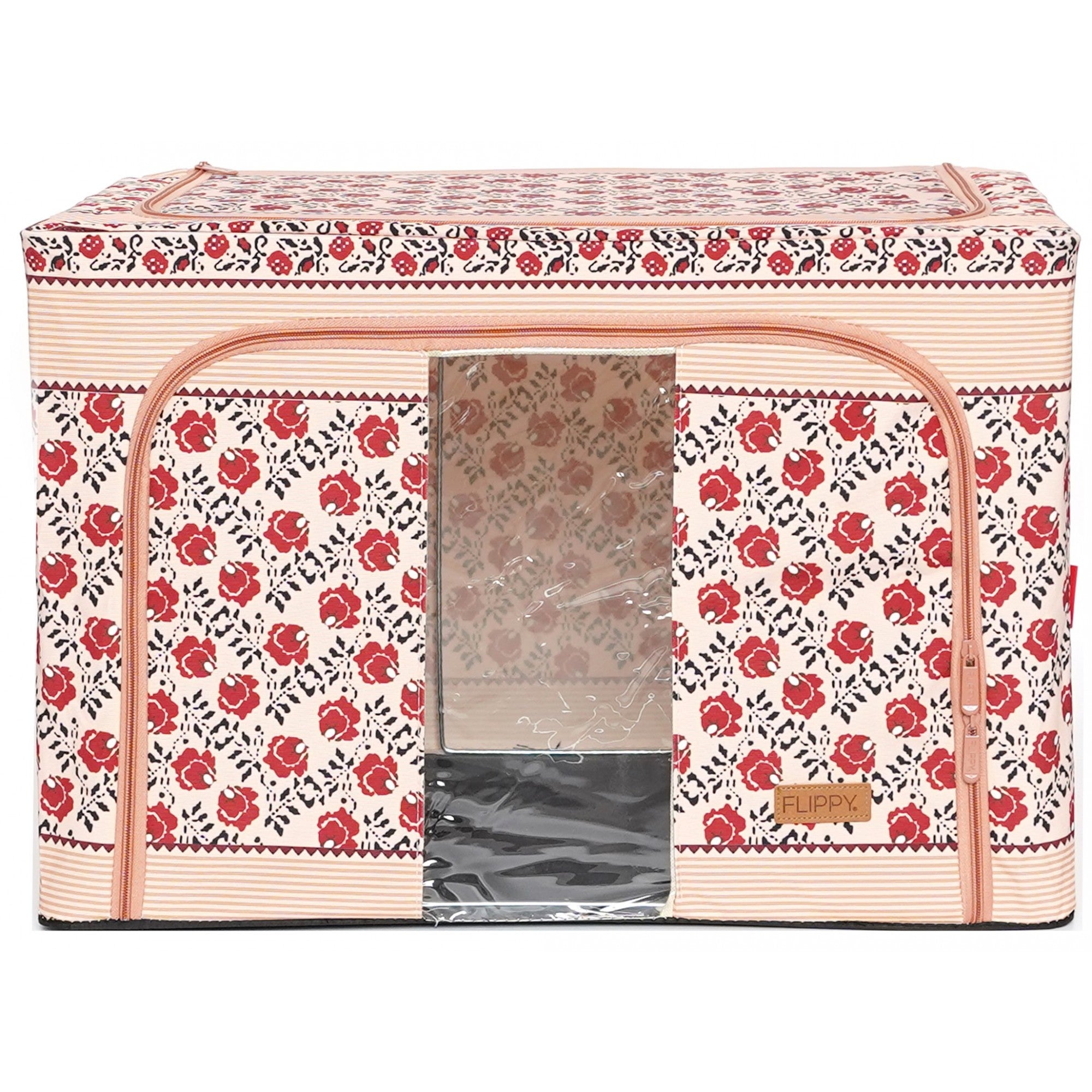 Cutie de Depozitare Pliabila, Flippy,100 L din Bumbac si In, 60X42X40 cm, Fereastra Frontala, 2 Usi de Acces cu Fermoar