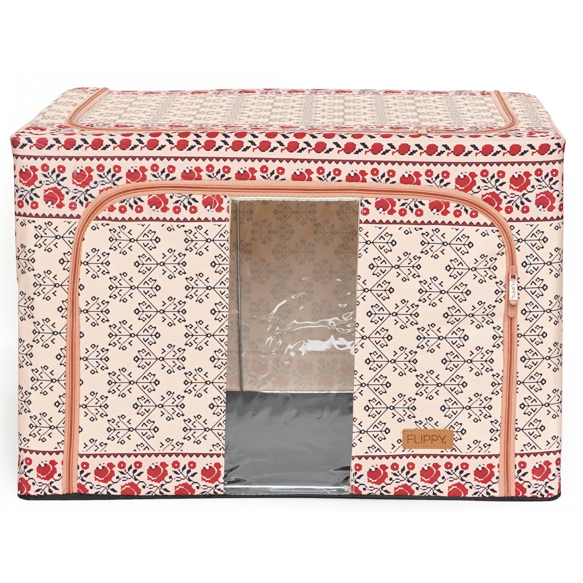 Cutie de Depozitare Pliabila, Flippy,100 L din Bumbac si In, 60X42X40 cm, Fereastra Frontala, 2 Usi de Acces cu Fermoar