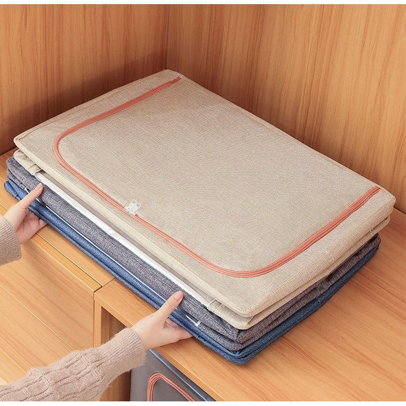 Cutie de Depozitare Pliabila, Flippy, 24 L, din Bumbac si In, 40x30x20 cm, 2 Ferestre, Frontala si Laterala, 2 Usi de