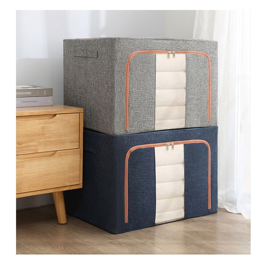 Cutie de Depozitare Pliabila, Flippy, 24 L, din Bumbac si In, 40x30x20 cm, Fereastra Frontala, 2 Usi de Acces cu