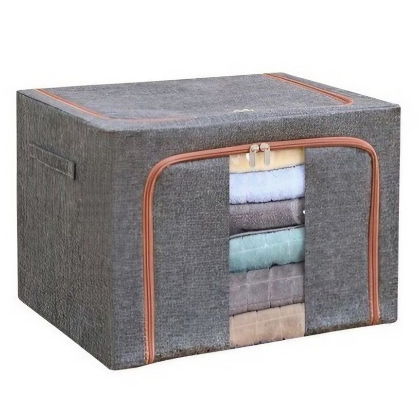 Cutie de Depozitare Pliabila, Flippy, 24 L, din Bumbac si In, 40x30x20 cm, Fereastra Frontala, 2 Usi de Acces cu