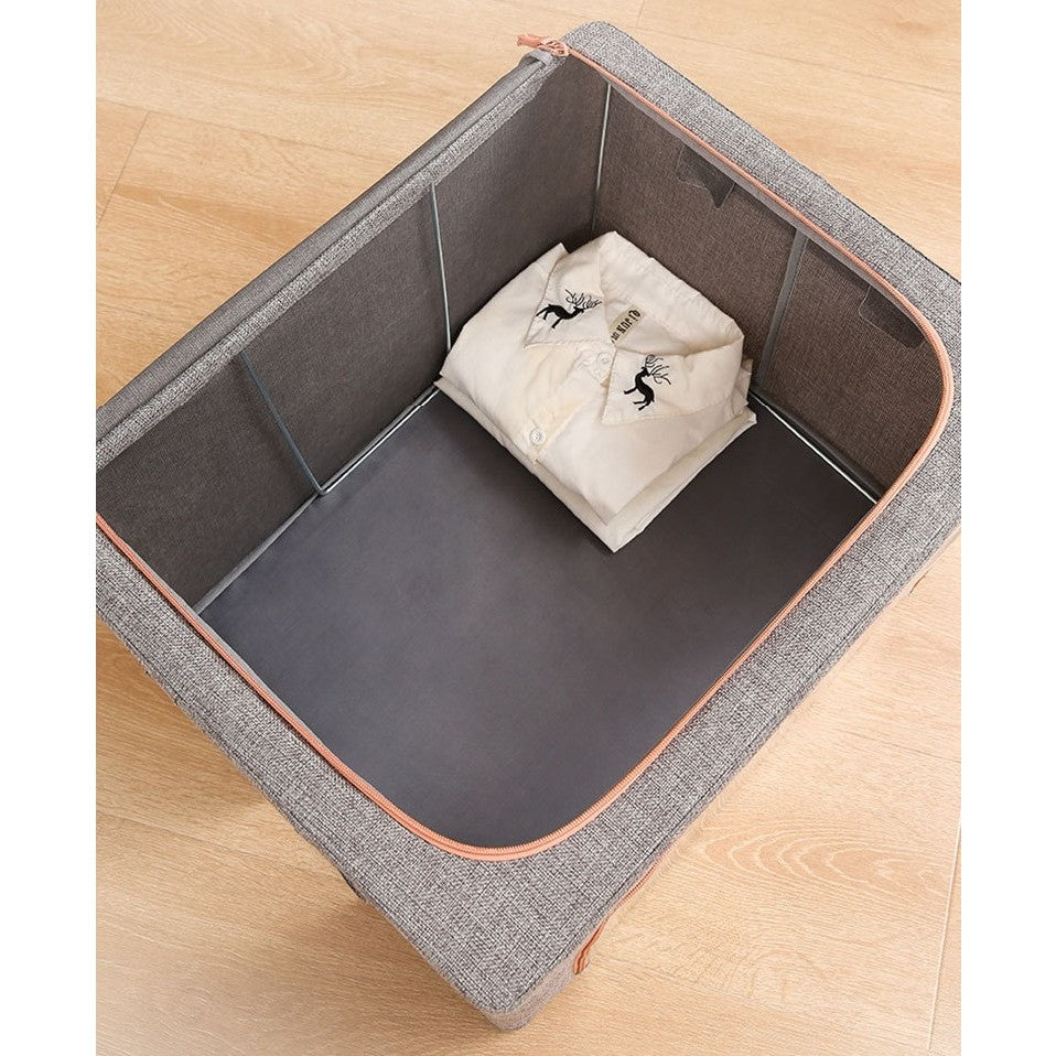 Cutie de Depozitare Pliabila, Flippy, 66 L, din Bumbac si In, 50x40x33 cm, Fereastra Frontala, 2 Usi de Acces cu