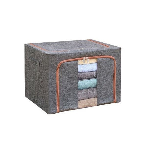 Cutie de Depozitare Pliabila, Flippy, 66 L, din Bumbac si In, 50x40x33 cm, Fereastra Frontala, 2 Usi de Acces cu