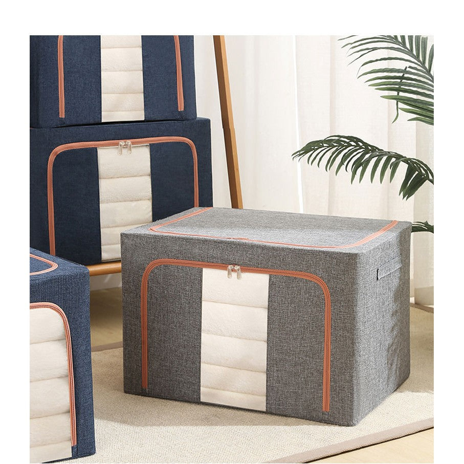 Cutie de Depozitare Pliabila, Flippy, 66 L, din Bumbac si In, 50x40x33 cm, Fereastra Frontala, 2 Usi de Acces cu