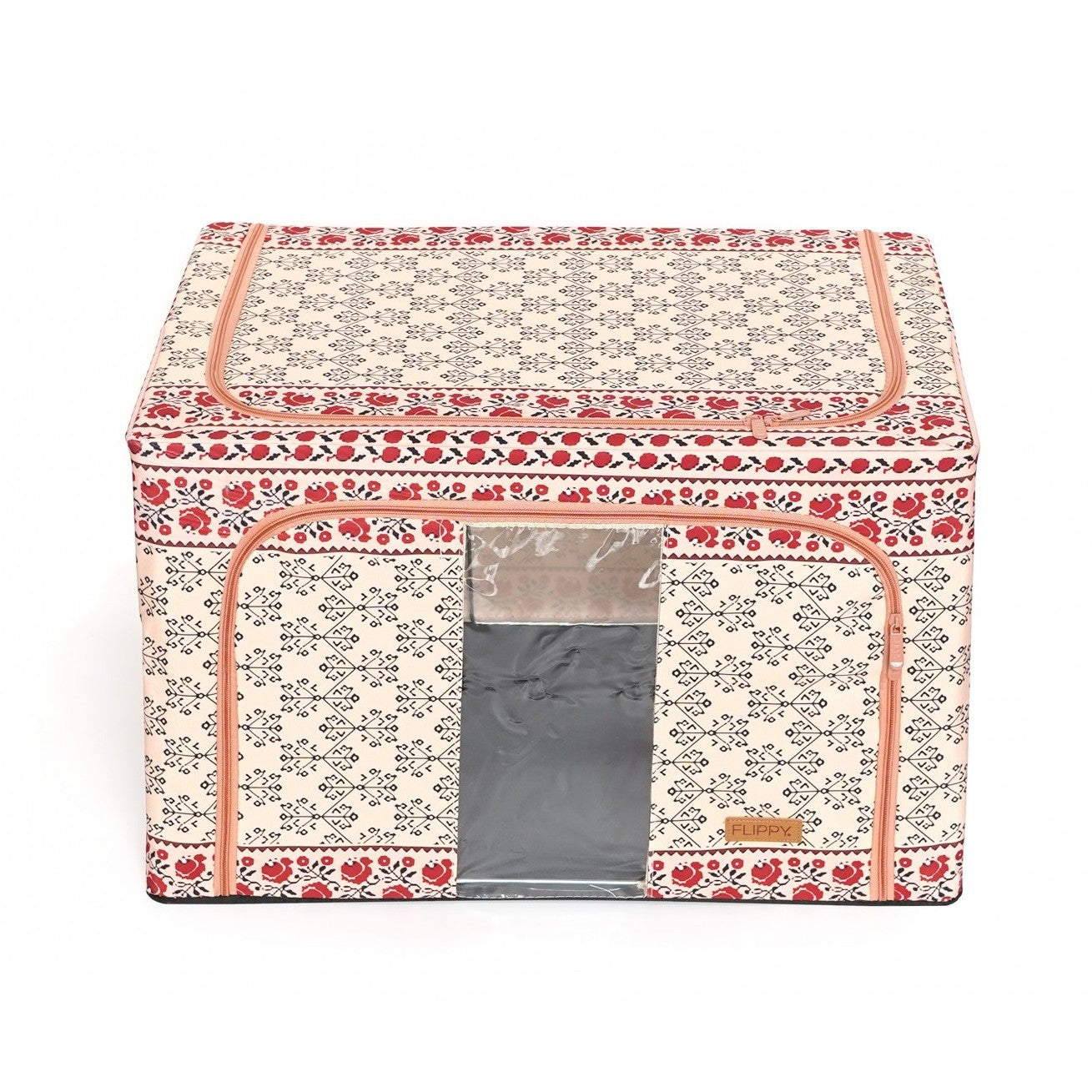 Cutie de Depozitare Pliabila, Flippy, 66 L din Bumbac si In, 52 x 42 x 39 cm, Fereastra Frontala, 2 Usi de Acces cu
