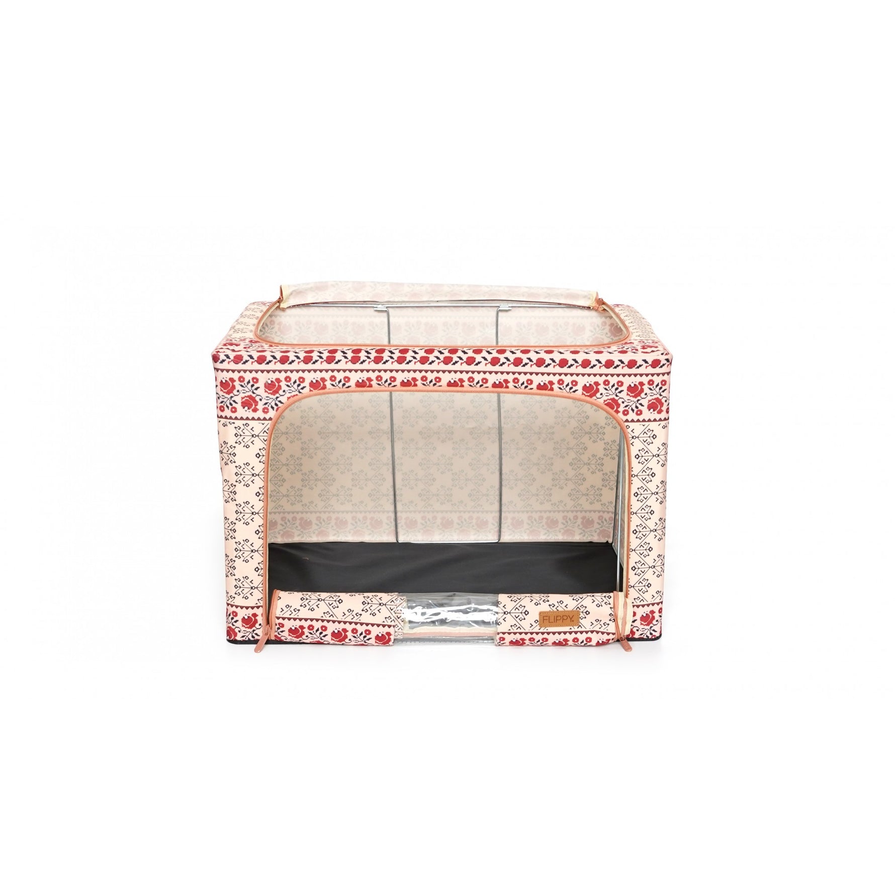 Cutie de Depozitare Pliabila, Flippy, 66 L din Bumbac si In, 52 x 42 x 39 cm, Fereastra Frontala, 2 Usi de Acces cu