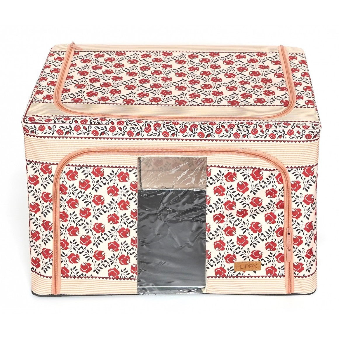 Cutie de Depozitare Pliabila, Flippy, 66 L din Bumbac si In, 52 x 42 x 39 cm, Fereastra Frontala, 2 Usi de Acces cu