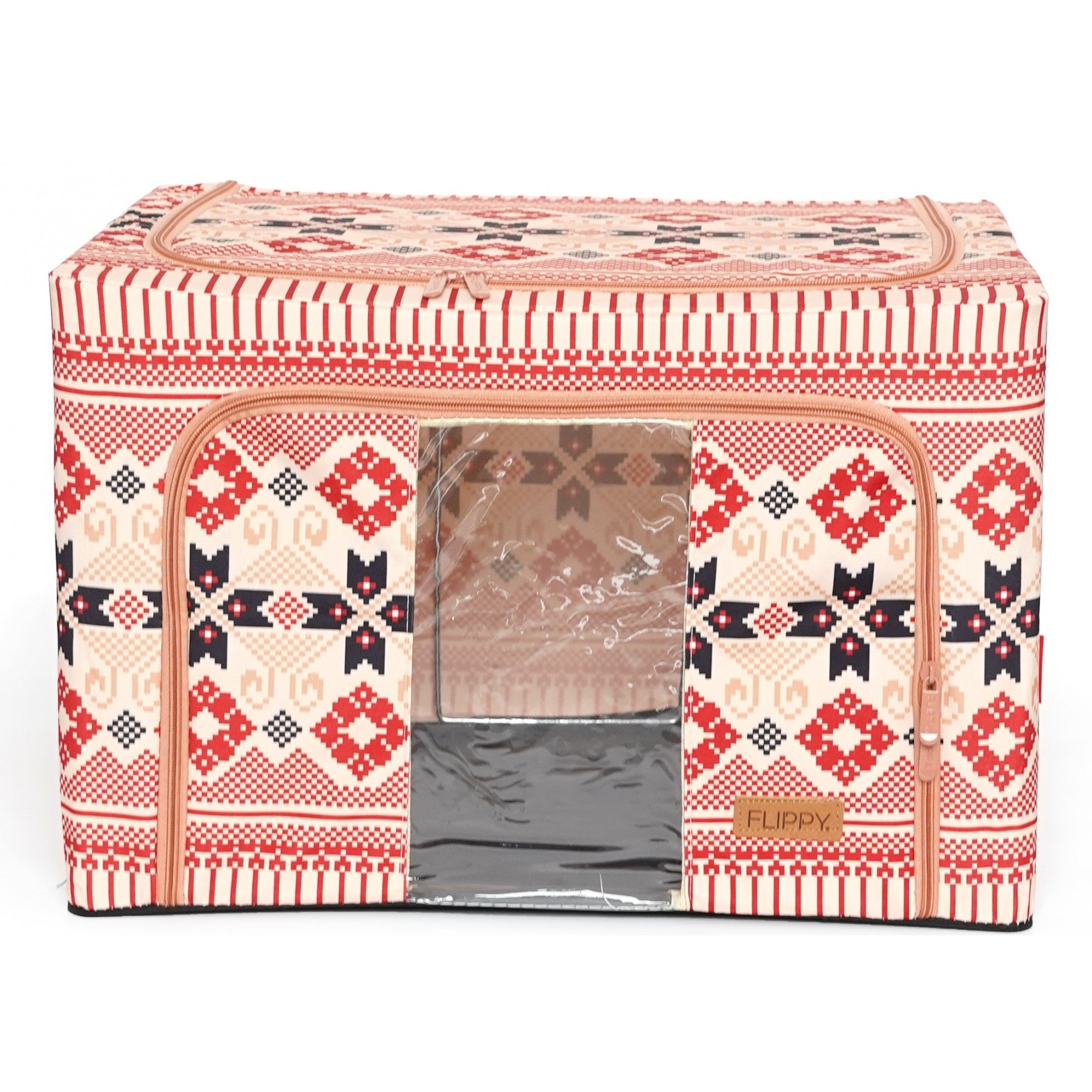 Cutie de Depozitare Pliabila, Flippy, 66 L din Bumbac si In, 52 x 42 x 39 cm, Fereastra Frontala, 2 Usi de Acces cu