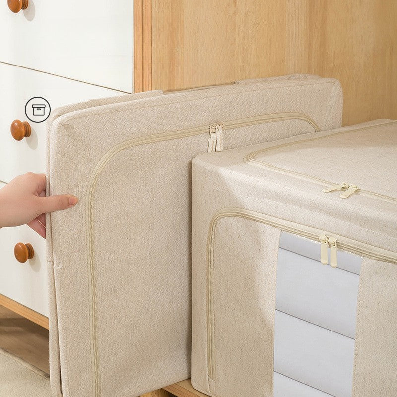 Cutie de Depozitare Pliabila, Flippy, Cu Fereastra si Fermoar Dublu, 66 L, Textil Premium, 50x40x33 cm, Cadru Metalic,