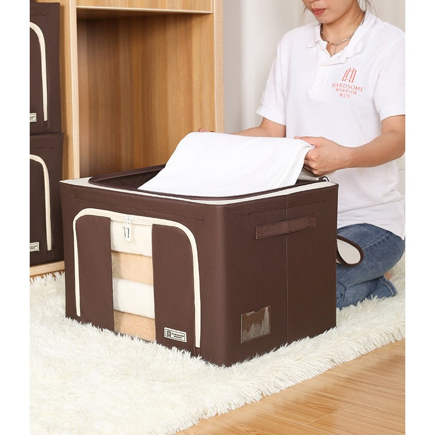 Cutie de Depozitare Pliabila, Flippy, Cu Fereastra si Fermoar Dublu, 66 L, Textil Premium, 50x40x33 cm, Cadru Metalic,