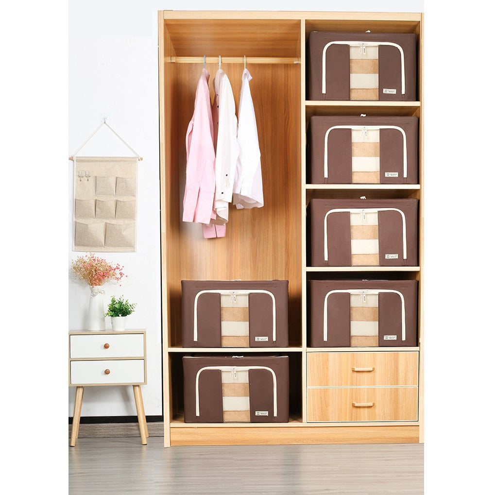 Cutie de Depozitare Pliabila, Flippy, Cu Fereastra si Fermoar Dublu, 66 L, Textil Premium, 50x40x33 cm, Cadru Metalic,