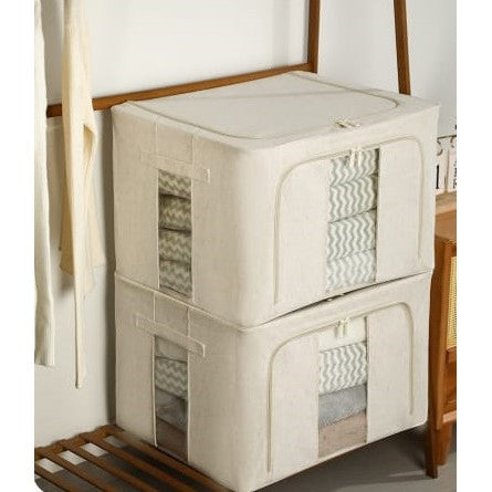Cutie de Depozitare Pliabila, Flippy, Cu Fereastra si Fermoar Dublu, 66 L, Textil Premium, 50x40x33 cm, Cadru Metalic,