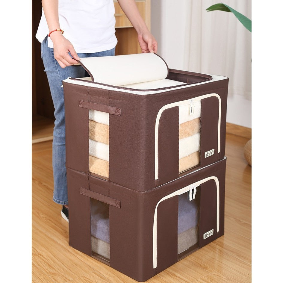 Cutie de Depozitare Pliabila, Flippy, Cu Fereastra si Fermoar Dublu, 66 L, Textil Premium, 50x40x33 cm, Cadru Metalic,