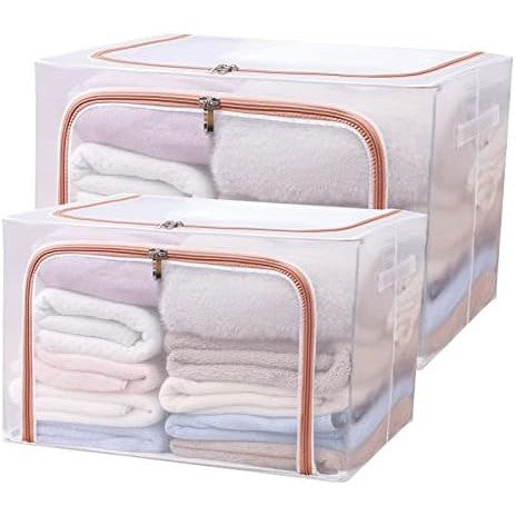 Cutie de Depozitare Pliabila, Flippy, Cu Fereastra si Fermoar Dublu Rosu, 66 L, Textil, 50x40x33 cm, Cadru Metalic,