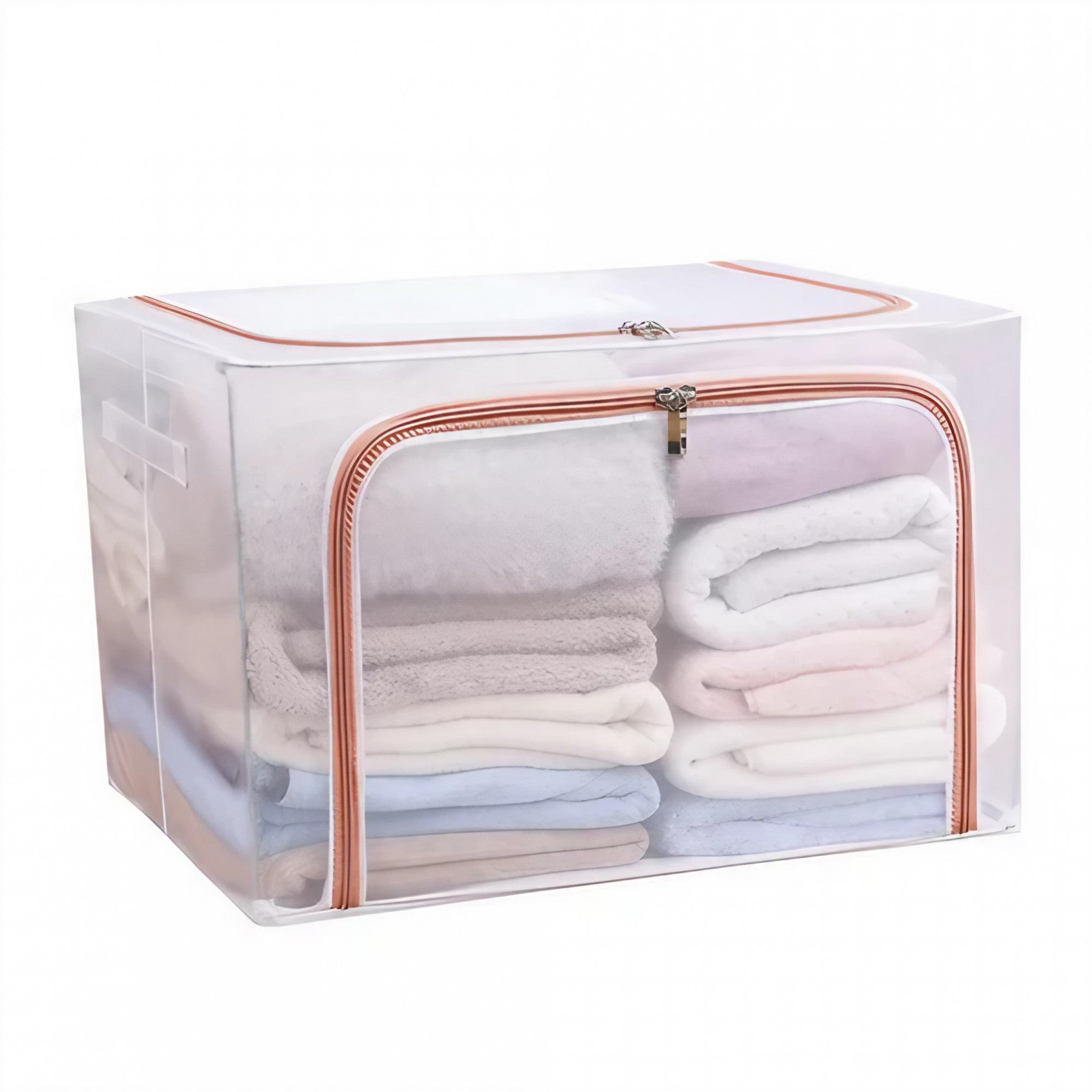 Cutie de Depozitare Pliabila, Flippy, Cu Fereastra si Fermoar Dublu Rosu, 66 L, Textil, 50x40x33 cm, Cadru Metalic,