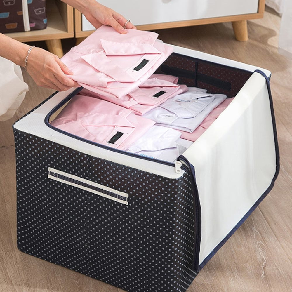 Cutie de Depozitare Pliabila, Flippy, Cu Fermoar, 100 L, Textil, 60x42x40 cm, Albastru Marin, Cadru Metalic, Suport