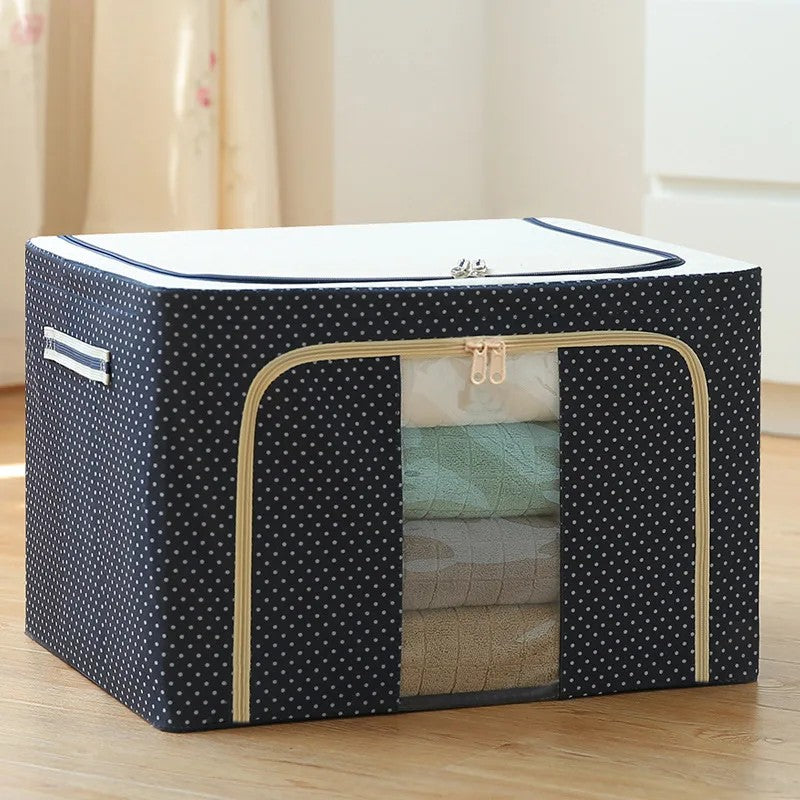 Cutie de Depozitare Pliabila, Flippy, Cu Fermoar, 100 L, Textil, 60x42x40 cm, Albastru Marin, Cadru Metalic, Suport