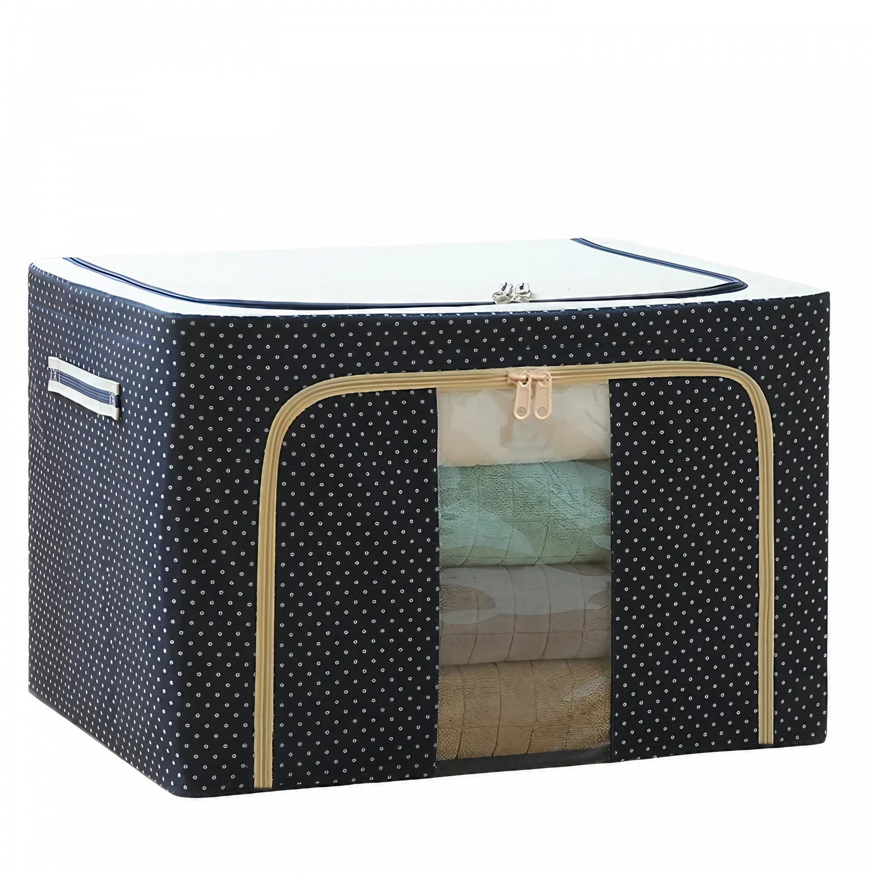Cutie de Depozitare Pliabila, Flippy, Cu Fermoar, 100 L, Textil, 60x42x40 cm, Albastru Marin, Cadru Metalic, Suport