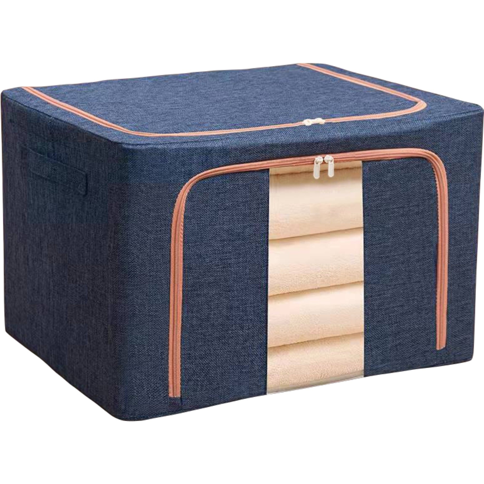 Cutie de depozitare pliabila, Flippy, Cu fermoar, 100 L, Textil, 60x42x40 cm, Cadru Metalic, Suport Baza Stabil din