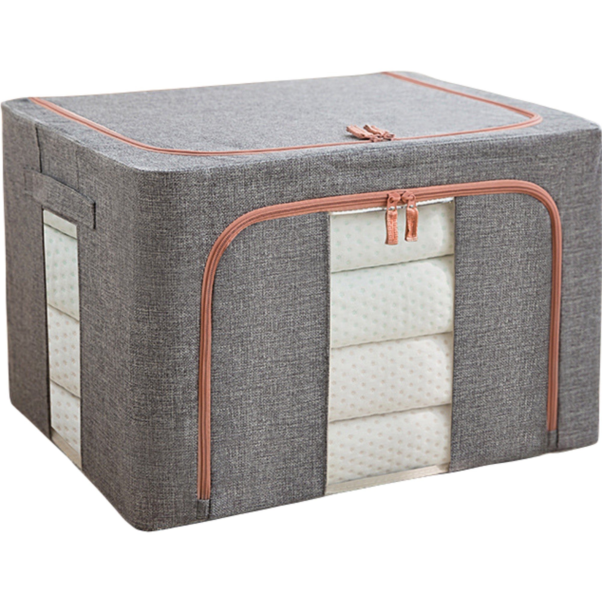 Cutie de depozitare pliabila, Flippy, Cu fermoar, 100 L, Textil, 60x42x40 cm, Cadru Metalic, Suport Baza Stabil din
