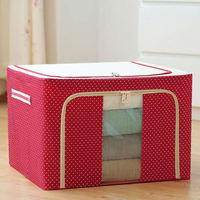 Cutie de Depozitare Pliabila, Flippy, cu Fermoar, 100 L, Textil, 60x42x40 cm, O Fereastra, Cadru Metalic, Suport Baza