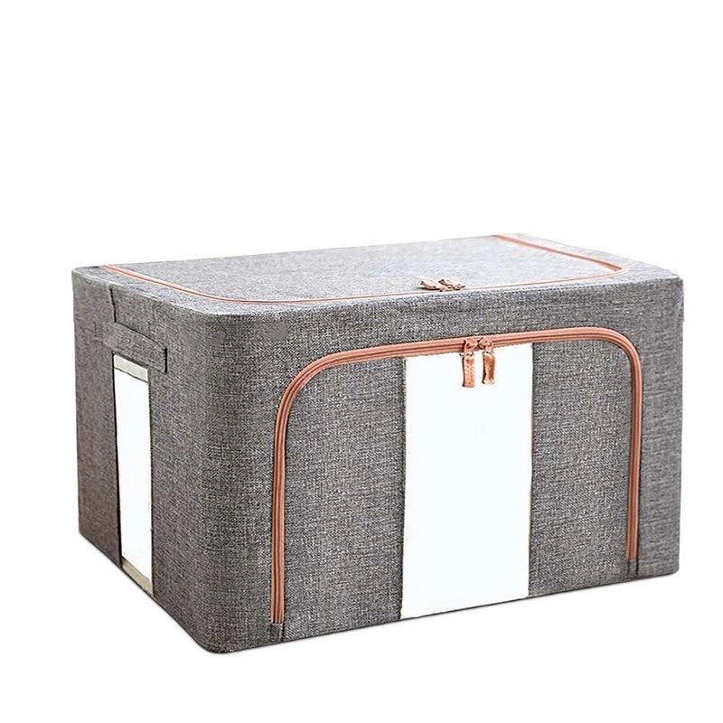 Cutie de Depozitare Pliabila, Flippy, 24 L, din Bumbac si In, 40x30x20 cm, 2 Ferestre, Frontala si Laterala, 2 Usi de