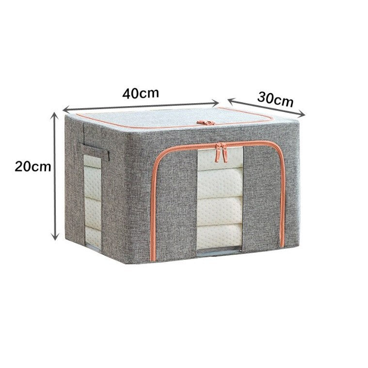 Cutie de Depozitare Pliabila, Flippy, 24 L, din Bumbac si In, 40x30x20 cm, 2 Ferestre, Frontala si Laterala, 2 Usi de