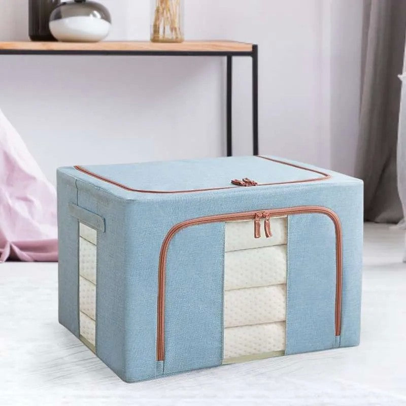Cutie de Depozitare Pliabila, Flippy, 66 L, din Bumbac si In, 50x40x33 cm, 2 Ferestre, Frontala si Laterala, 2 Usi de