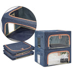 Cutie de depozitare pliabila, Flippy, Cu fermoar, 66 L, Textil, 50x40x33 cm, Albastru Marin, Cadru Metalic, Suport Baza