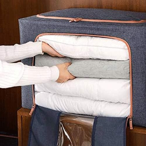 Cutie de depozitare pliabila, Flippy, Cu fermoar, 66 L, Textil, 50x40x33 cm, Albastru Marin, Cadru Metalic, Suport Baza