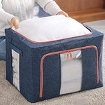 Cutie de depozitare pliabila, Flippy, Cu fermoar, 66 L, Textil, 50x40x33 cm, Albastru Marin, Cadru Metalic, Suport Baza
