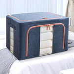 Cutie de depozitare pliabila, Flippy, Cu fermoar, 66 L, Textil, 50x40x33 cm, Albastru Marin, Cadru Metalic, Suport Baza