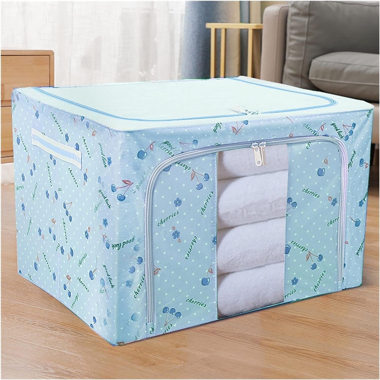 Cutie de Depozitare Pliabila, Flippy, Cu Fermoar, 66 L, Textil, 50x40x33 cm, cu 2 Ferestre, Cadru Metalic, Suport Baza