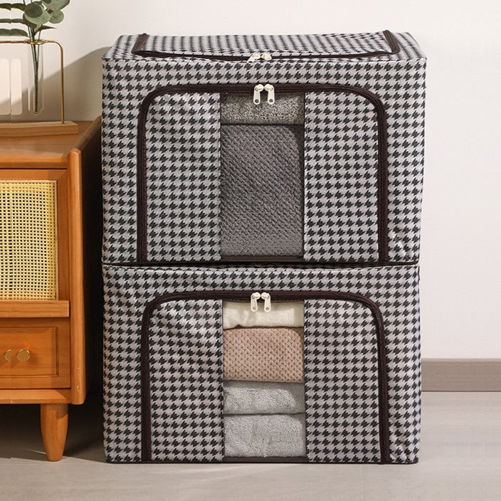 Cutie de Depozitare Pliabila, Flippy, Cu fermoar Bidirectional, 100 L, Textil, 60x42x40 cm, Cadru Metalic, o Fereastra,