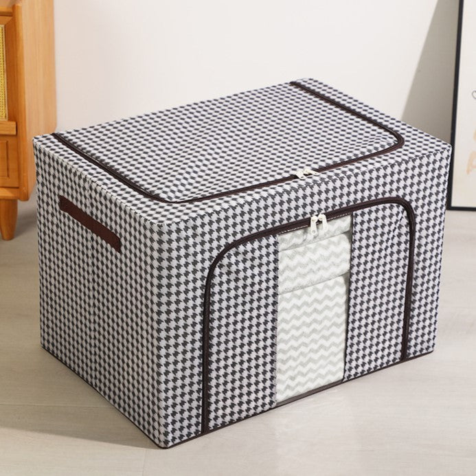 Cutie de Depozitare Pliabila, Flippy, Cu fermoar Bidirectional, 100 L, Textil, 60x42x40 cm, Cadru Metalic, o Fereastra,