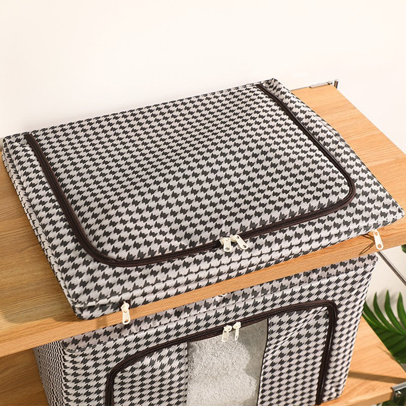 Cutie de Depozitare Pliabila, Flippy, Cu fermoar Bidirectional, 100 L, Textil, 60x42x40 cm, Cadru Metalic, o Fereastra,