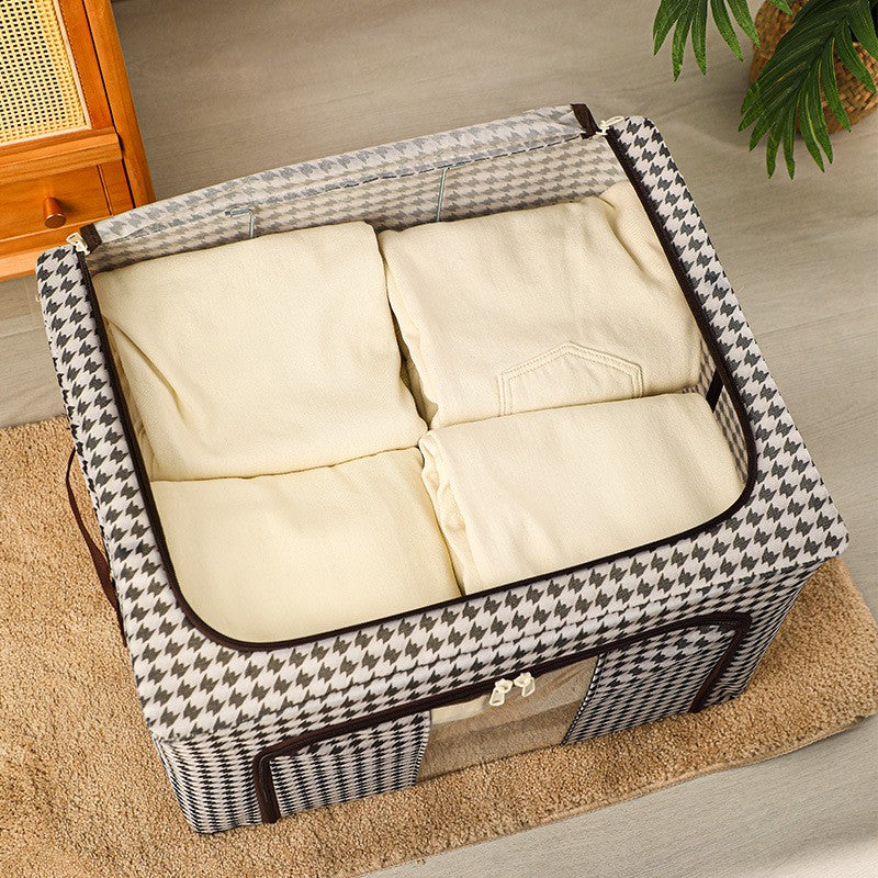 Cutie de Depozitare Pliabila, Flippy, Cu fermoar Bidirectional, 100 L, Textil, 60x42x40 cm, Cadru Metalic, o Fereastra,
