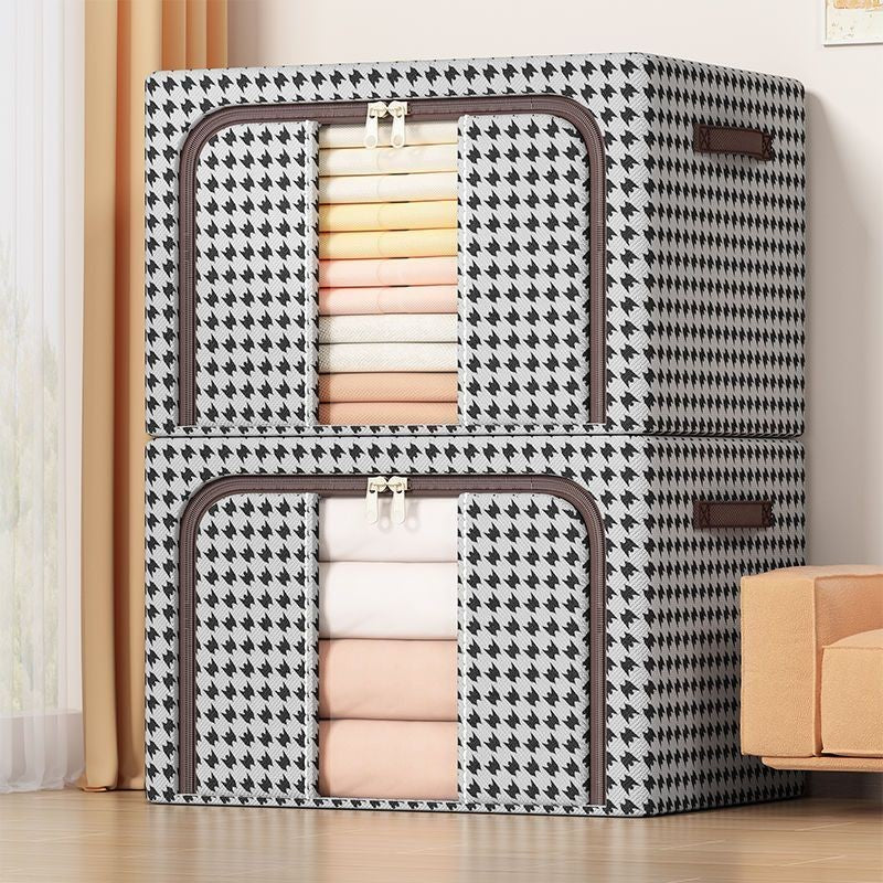 Cutie de Depozitare Pliabila, Flippy, Cu fermoar Bidirectional, 100 L, Textil, 60x42x40 cm, Cadru Metalic, o Fereastra,
