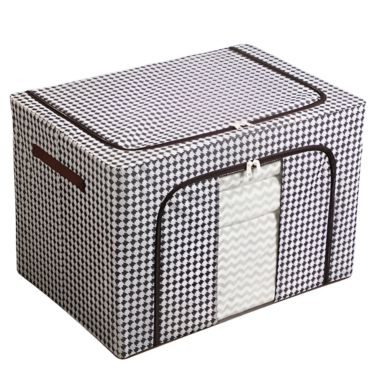 Cutie de Depozitare Pliabila, Flippy, Cu fermoar Bidirectional, 100 L, Textil, 60x42x40 cm, Cadru Metalic, o Fereastra,