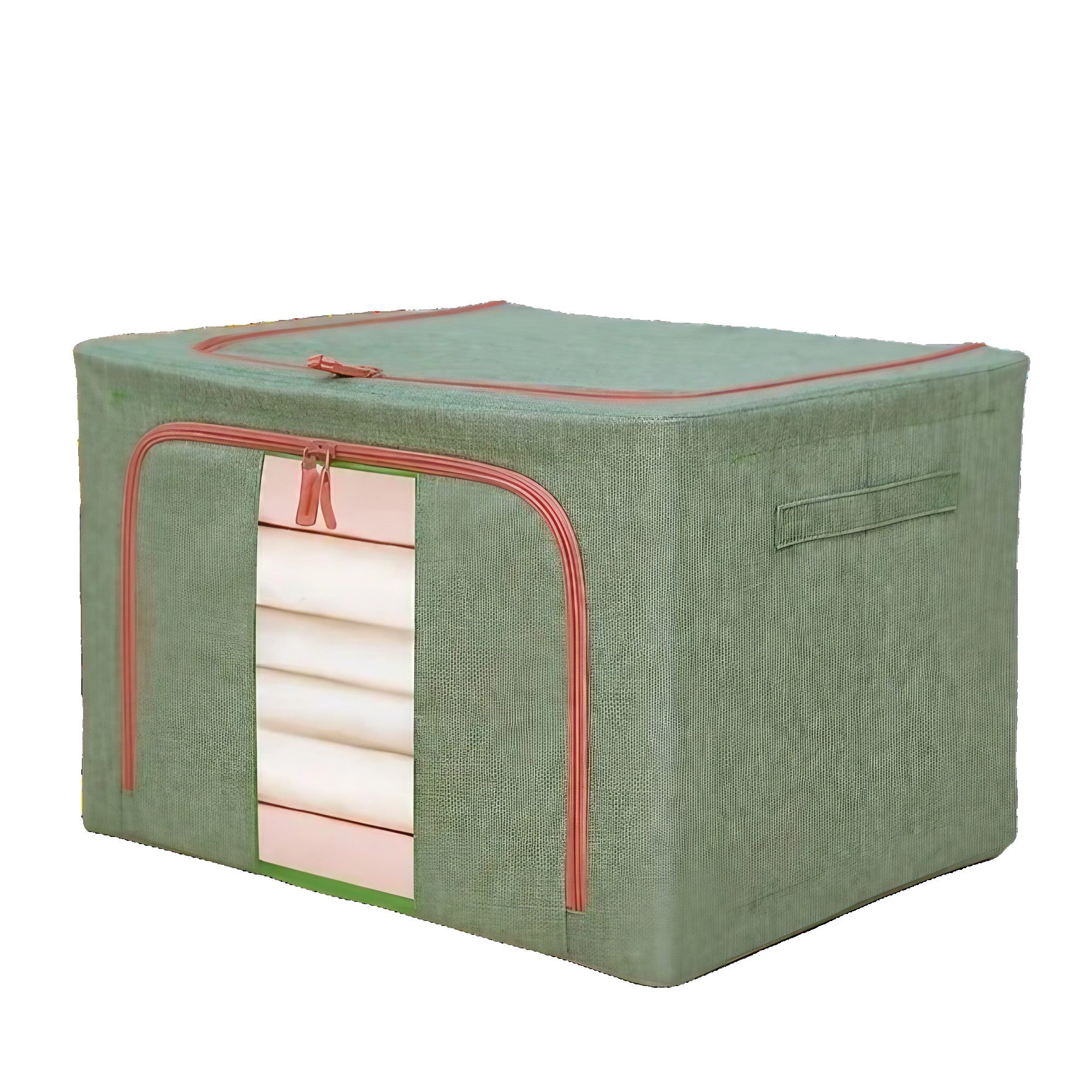 Cutie de Depozitare Pliabila, Flippy, Cu fermoar Bidirectional, 66 L, Textil, 50x40x33 cm, Cadru Metalic, o Fereastra,