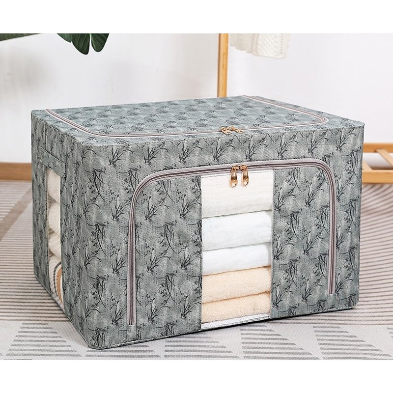 Cutie Depozitare, Flippy, 66L, din Material Textil, 50 x 40 x 33 cm, pentru Haine si Lenjerii, Model Bambus, Verde