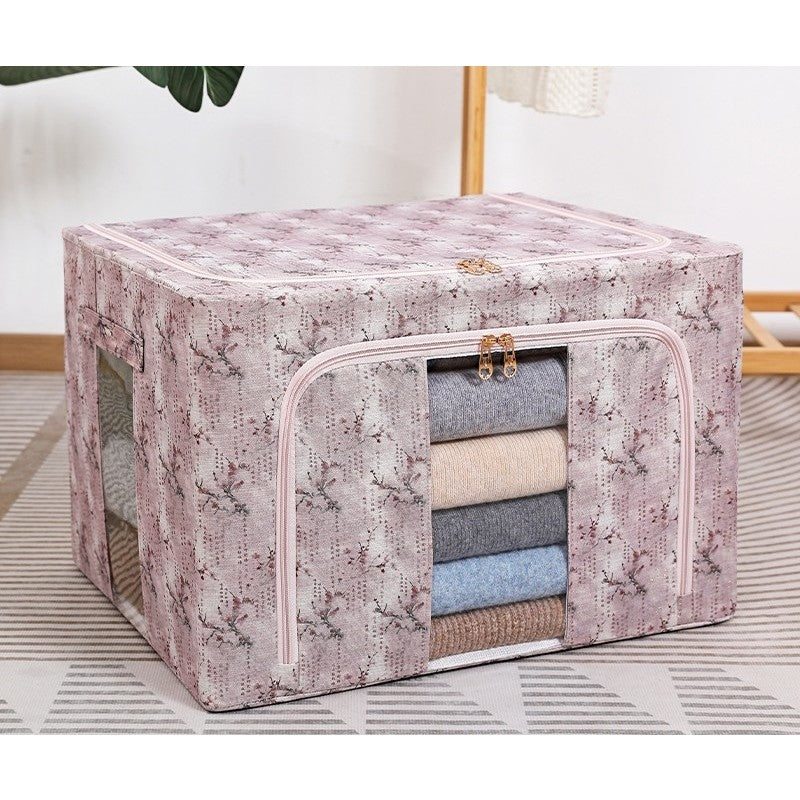 Cutie Depozitare, Flippy, 66L, din Material Textil, 50 x 40 x 33 cm, pentru Haine si Lenjerii, Model Floare de Prun, Roz