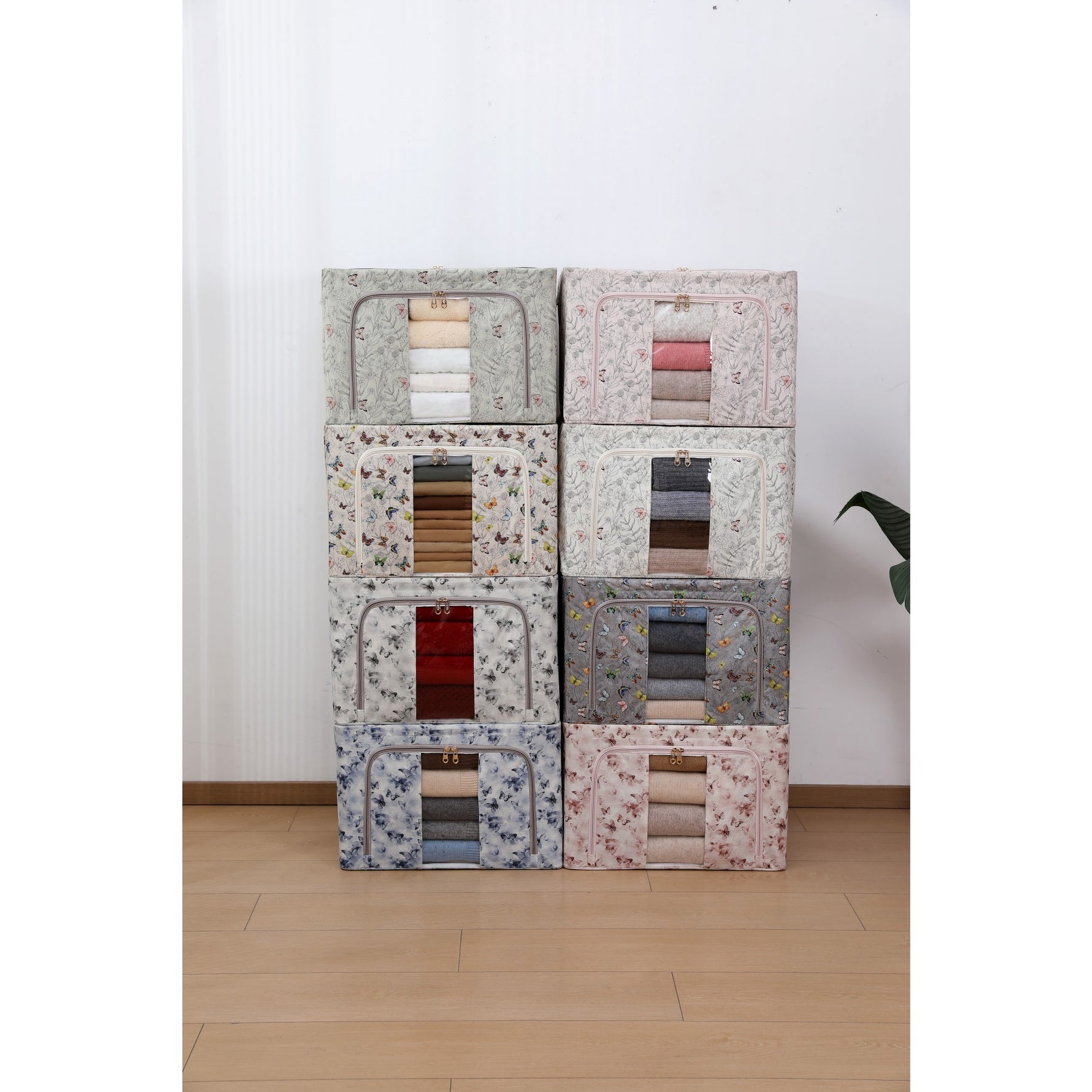 Cutie Depozitare, Flippy, 66L, din Material Textil, 50 x 40 x 33 cm, pentru Haine si Lenjerii, Model Fluturasi,