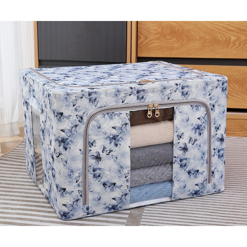 Cutie Depozitare, Flippy, 66L, din Material Textil, 50 x 40 x 33 cm, pentru Haine si Lenjerii, Model Fluturasi, Albastru