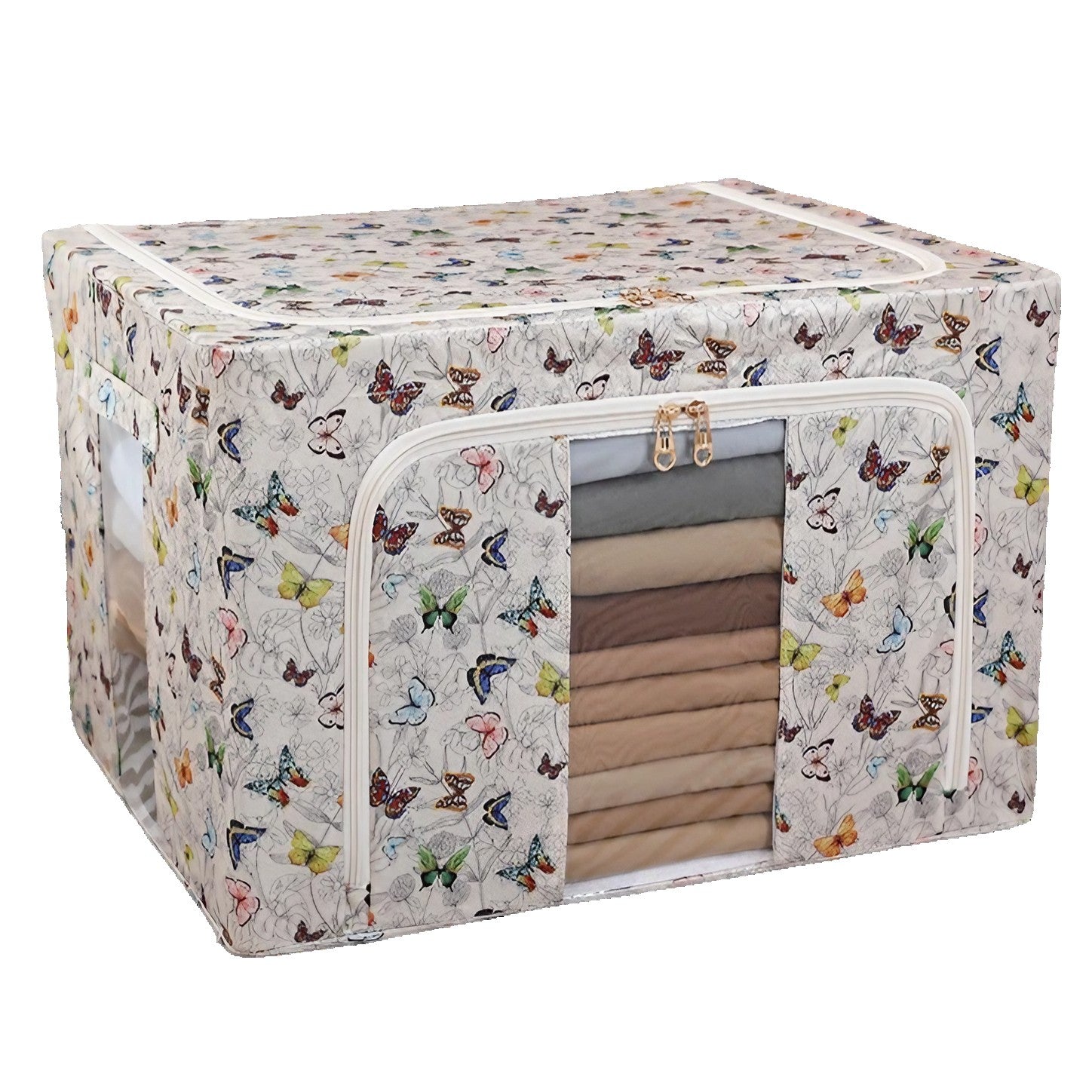 Cutie Depozitare, Flippy, 66L, din Material Textil, 50 x 40 x 33 cm, pentru Haine si Lenjerii, Model Fluturasi,