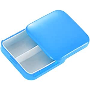 Cutie depozitare medicamente, 2 compartimente, Glisanta, Albastru, Patrata, Flippy, Inchidere etans