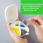 Cutie Depozitare Medicamente, Flippy, 4 Compartimente, Inchidere Etans, Portabila, Patrat, Alb/Gri, PP, 7.6x2.9x7.8 cm